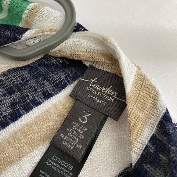 Chico's Travelers Green Striped Open‎ Front Kimono Cardigan Size 3 XL Statement - Picture 5 of 11